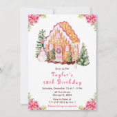 ピンクジンガーブレッドハウスバースデーパーティー 招待状 (正面)