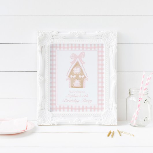 ピンクジンガーブレッドハウスパーティーポスターサインカスタマイズ ポスター