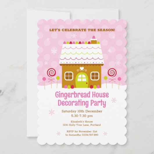 ピンクジンガーブレッド飾ハウスパーティの招待状 招待状 (正面)