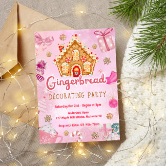 ピンクジンガーブレッド飾ハウスパーティの招待状 招待状