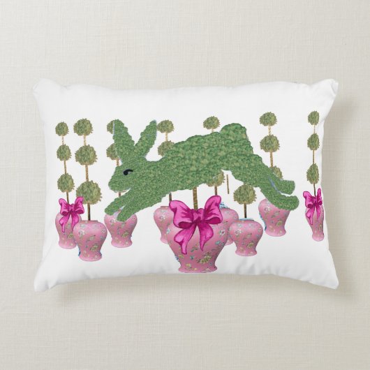 ピンクジンジャージャースジャールTopiary Bunny Rabbit art アクセントクッション (正面)