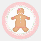 ピンクジンジャーブレッドクッキーメッセージカード ラウンドシール (正面)