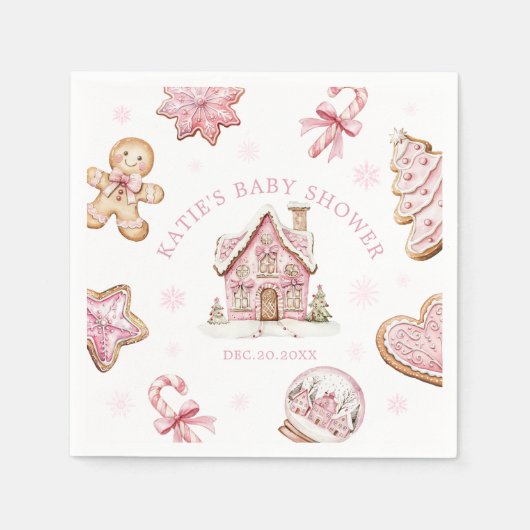 ピンクジンジャーブレッドクッキー赤ちゃんシャワーガール スタンダードカクテルナプキン (正面)