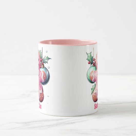 ピンクジンジャーブレッドクリスマスキッズホットチョコレート マグカップ (中央)