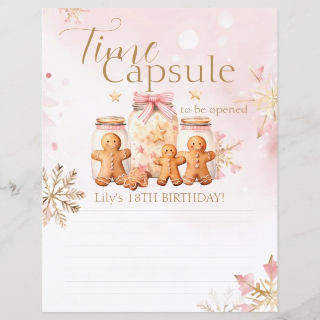 ピンクジンジャーブレッドクリスマス誕生日タイムカプセル (正面)