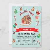 ピンクジンジャーブレッドハウスクリスマスセカンド誕生日 招待状 (正面)