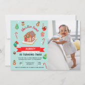 ピンクジンジャーブレッドハウスクリスマスセカンド誕生日 招待状 (正面)