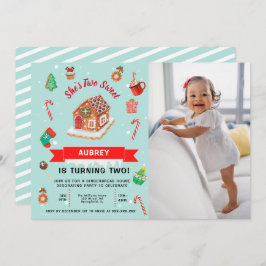 ピンクジンジャーブレッドハウスクリスマスセカンド誕生日 招待状
