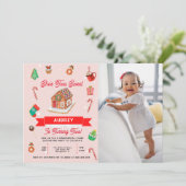 ピンクジンジャーブレッドハウスクリスマスセカンド誕生日 招待状 (スタンド正面)