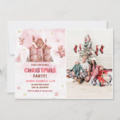 ピンクジンジャーブレッドハウスクリスマスパーティー写真 招待状 (正面)