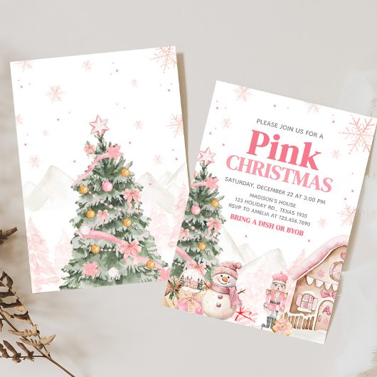 ピンクジンジャーブレッドハウスクリスマスパーティー 招待状