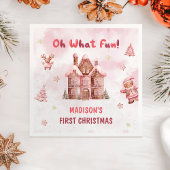 ピンクジンジャーブレッドハウスクリスマスファースト誕生日 スタンダードカクテルナプキン