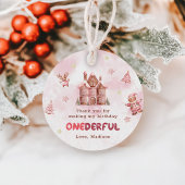 ピンクジンジャーブレッドハウスクリスマスファースト誕生日 フェイバータグ