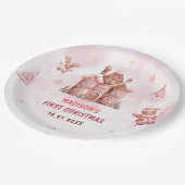 ピンクジンジャーブレッドハウスクリスマスファースト誕生日 ペーパープレート (アングル)