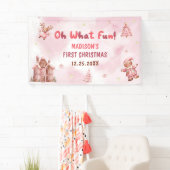 ピンクジンジャーブレッドハウスクリスマスファースト誕生日 横断幕 (インサイチュ)