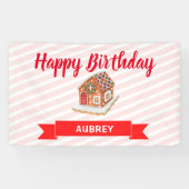 ピンクジンジャーブレッドハウスクリスマスファースト誕生日 横断幕 (横)