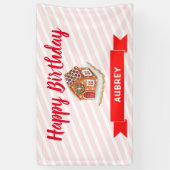 ピンクジンジャーブレッドハウスクリスマスファースト誕生日 横断幕 (縦)