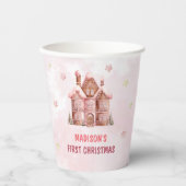 ピンクジンジャーブレッドハウスクリスマスファースト誕生日 紙コップ (正面)