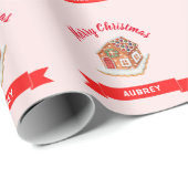 ピンクジンジャーブレッドハウスクリスマスラッピング紙 ラッピングペーパー (ロールコーナー)