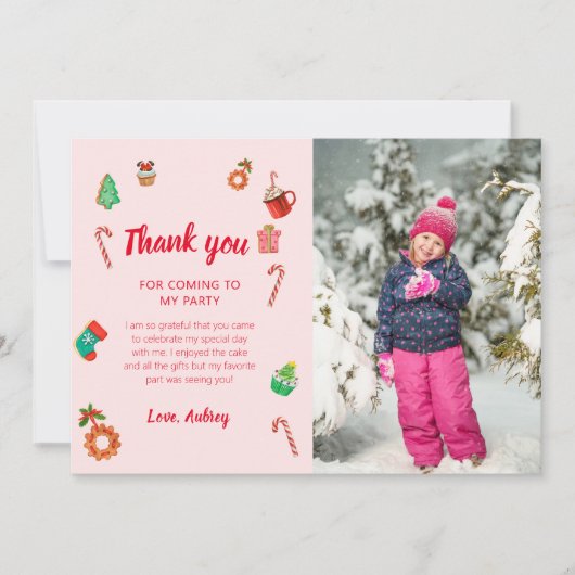 ピンクジンジャーブレッドハウスクリスマス誕生日 サンキューカード (正面)