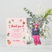 ピンクジンジャーブレッドハウスクリスマス誕生日 サンキューカード (スタンド正面)