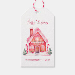 ピンクジンジャーブレッドハウスクリスマス ギフトタグ