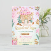 ピンクジンジャーブレッドハウスデコレーションパーティー招待状 招待状 (スタンド正面)