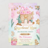 ピンクジンジャーブレッドハウスデコレーションパーティー招待状 招待状 (正面/裏面)