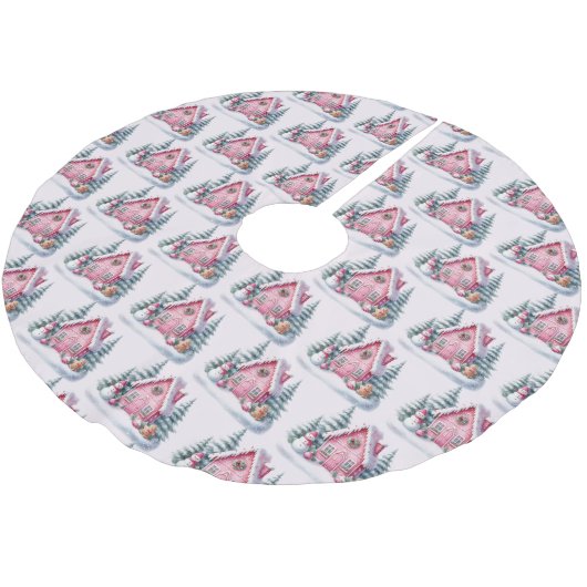 ピンクジンジャーブレッドハウスデコレーション ブラッシュドポリエステルツリースカート (アングル)