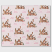 ピンクジンジャーブレッドハウスメリークリスマス ラッピングペーパー (フラット)