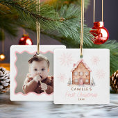 ピンクジンジャーブレッドハウス1stクリスマスフォトセラミック セラミックオーナメント