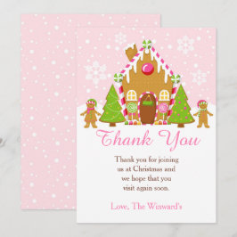ピンクジンジャーブレッド飾ハウスのクリスマスパーティー サンキューカード
