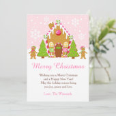 ピンクジンジャーブレッド飾ハウスのクリスマスパーティー シーズンカード (スタンド正面)