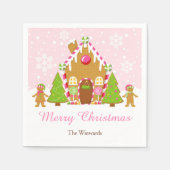 ピンクジンジャーブレッド飾ハウスのクリスマスパーティー スタンダードカクテルナプキン (正面)