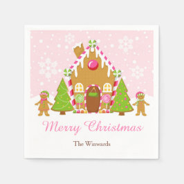 ピンクジンジャーブレッド飾ハウスのクリスマスパーティー スタンダードカクテルナプキン