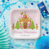 ピンクジンジャーブレッド飾ハウスのクリスマスパーティー ペーパープレート (パーティー)