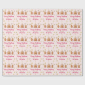 ピンクジンジャーブレッド飾ハウスのクリスマスパーティー ラッピングペーパー (フラット)