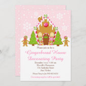 ピンクジンジャーブレッド飾ハウスのクリスマスパーティー 招待状 (正面/裏面)