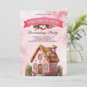 ピンクジンジャーブレッド飾ハウスのパーティークリスマス 招待状 (スタンド正面)