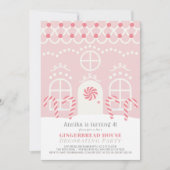 ピンクジンジャーブレッ飾ドハウスの誕生日パーティー 招待状 (正面)