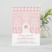 ピンクジンジャーブレッ飾ドハウスの誕生日パーティー 招待状 (スタンド正面)