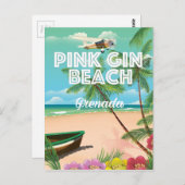 ピンクジンビーチグレナダ旅行ポスター ポストカード (正面/裏面)