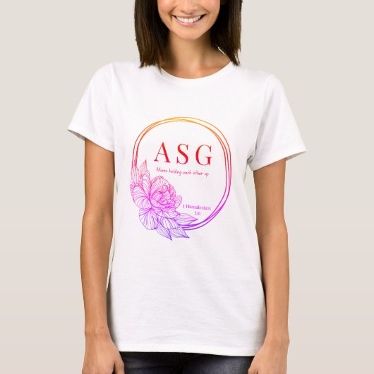 ピンクスとオレンジのASGロゴ(背面の名前) Tシャツ (正面)