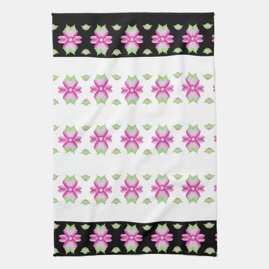 ピンクスと緑の花のキッチン キッチンタオル (縦)
