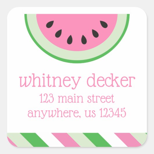 ピンクスイカストライプ差出人住所ラベル スクエアシール (正面)