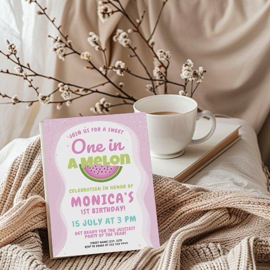 ピンクスイカテーマキッズ1st誕生日パーティー 招待状
