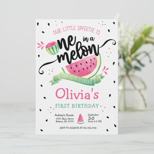 ピンクスイカ最初の誕生日招待状 招待状 (スタンド正面)