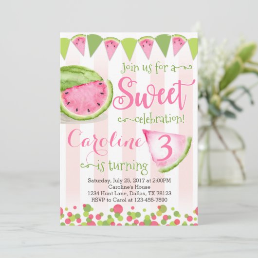 ピンクスイカ誕生日パーティー招待招待状 招待状 (スタンド正面)