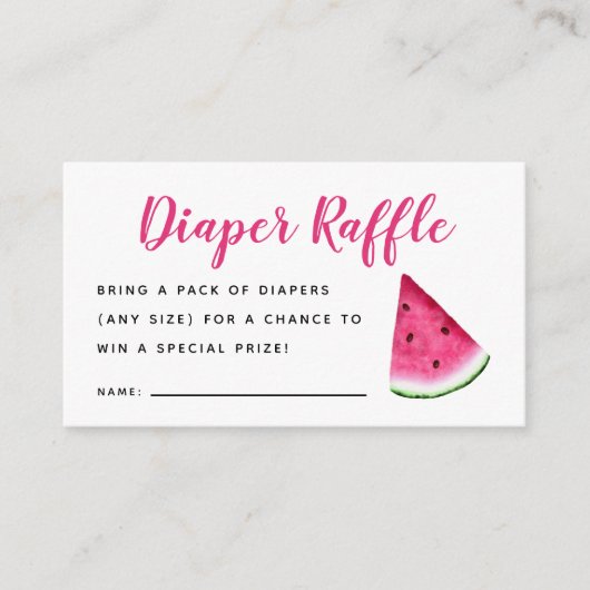 ピンクスイカ赤ちゃんシャワーおむつラッフルチケット エンクロージャーカード (正面)
