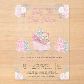 ピンクスイーかわいいテディベア赤ちゃんシャワー アクリル招待状 (正面)